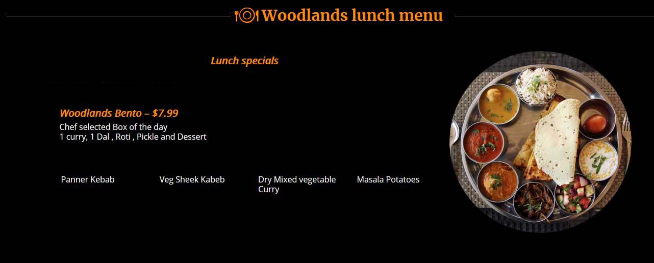Woodland Lunch Menu 
